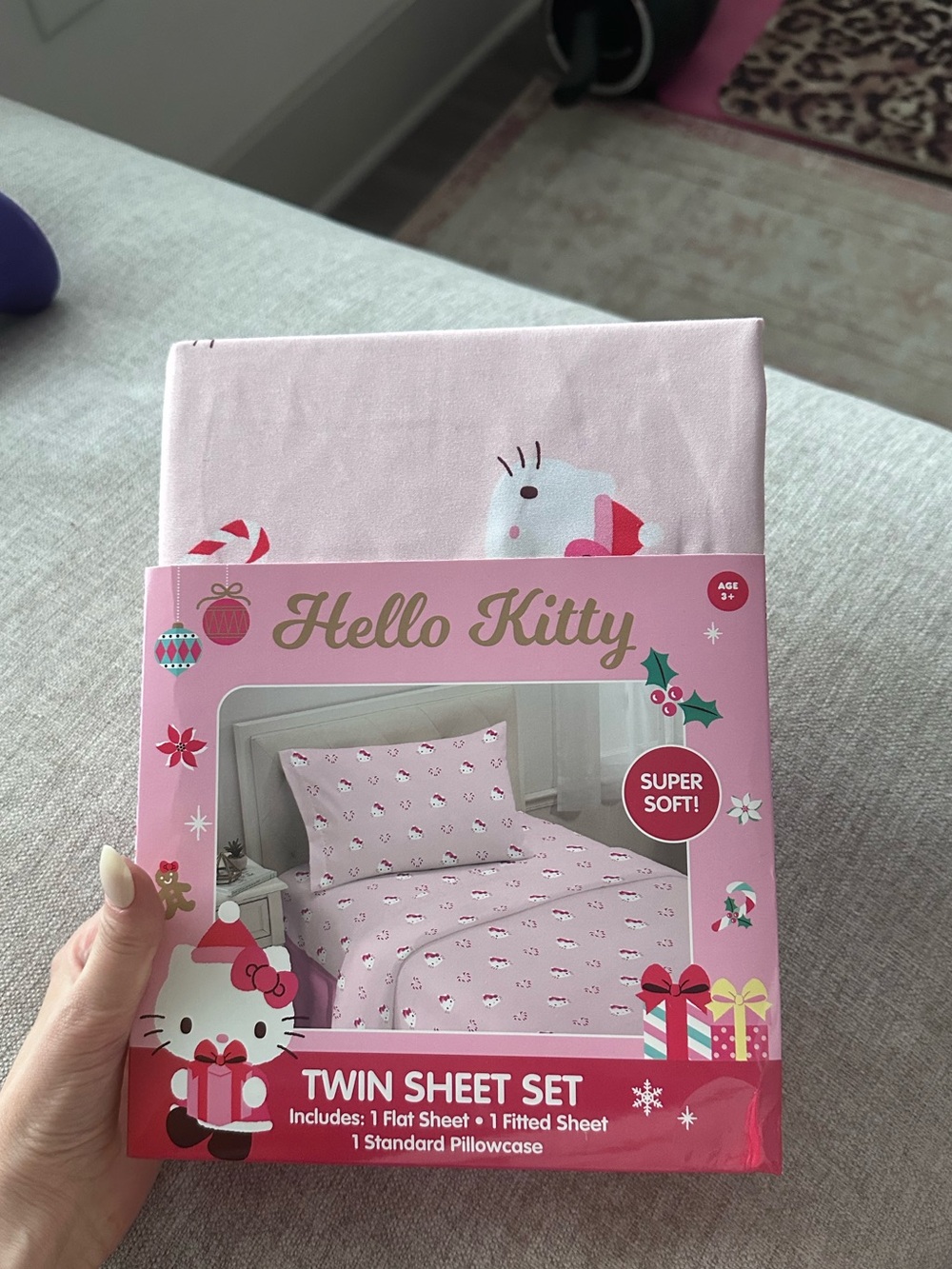 Holiday Hello Kitty Kids Twin Sheet Set-Christmas Bed Sheets - Picture 5 of 5